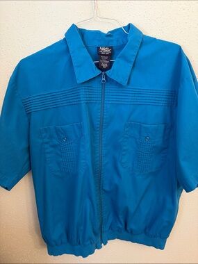 Vintage John Blair Zip Up Cuffed Waist Shirt Blue